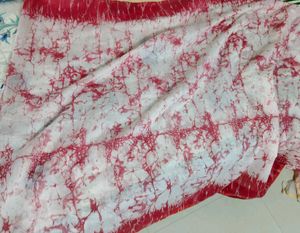 white and pink cotton batik print saree