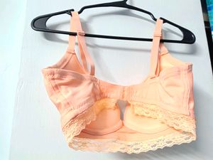Pretty Peach Lace Trim Bra