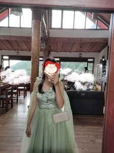 Designer  sage Green Tulle Off-Shoulder Dress
