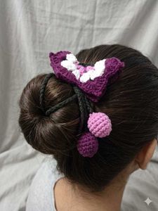 Crocheted Hair Accessory with Pom Poms