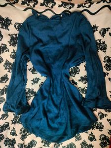 Embroidered Blue Kurta Boho Tunic Top
