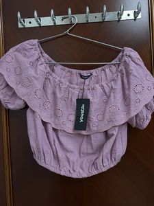 Pretty mauve eyelet crop top