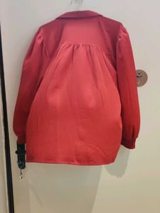 Red Textured Button-Up Shirt