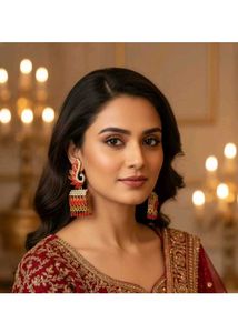 Elegant Red &amp; Gold Jhumka Earrings