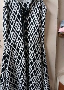 Monochrome Geometric Lace-Up Dress