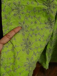 Parrot Green full Hnadloomed Kurti