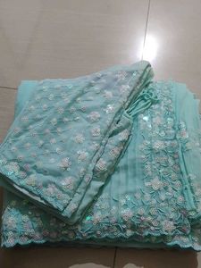 Elegant Turquoise Sequin Saree with Blouse