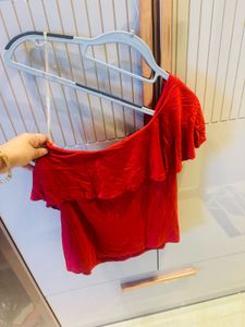 Chic Red Off-Shoulder Ruffle Top
