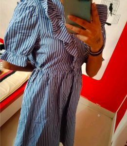 Blue Striped Ruffle Dress