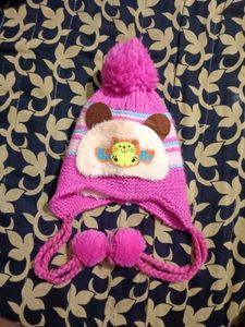 Cute Pink Baby Hat with Pom Poms