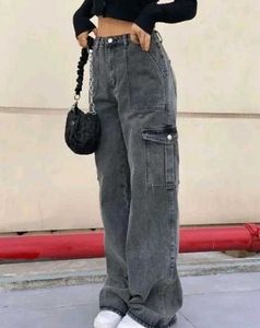 High Waist Trendy Denim Cargo Pants