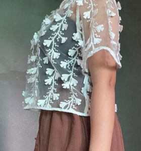 Sheer White 3D Embroidered Floral Top
