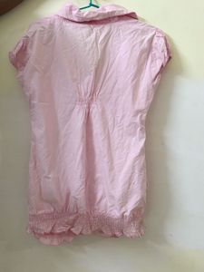 Pink Ruched Button-Up Top