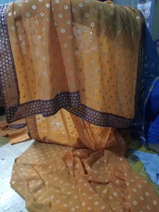 Orange Printed Saree with Blouse