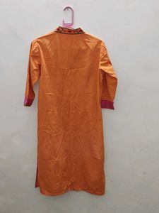 🍊 BitterLime Orange Embroidered Kurta – Size L 🍊