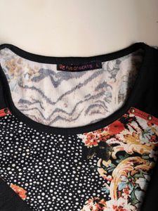 Boho Floral Print Black Top