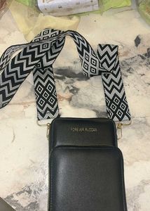 Black Crossbody Bag with Designer Strap