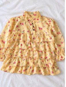 Charming Yellow Floral Ruffle Blouse