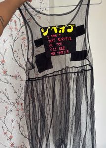 Unique Black Sheer Gown with Patches