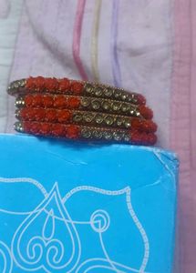 Red & Gold Stone Bangles Set