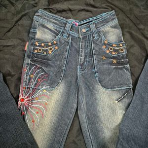 Embellished Flare Jeans bootcut Y2K mid waist