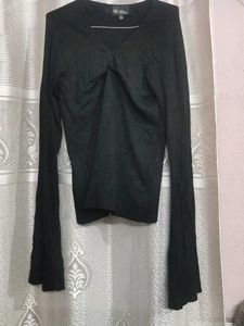 Elegant Black Tie-Sleeve Sweater