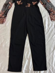 Shein Sequin Black Sheer Sleeve Jumpsuit