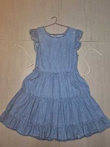 Denim Tiered Dress with Ruffle Sleeves