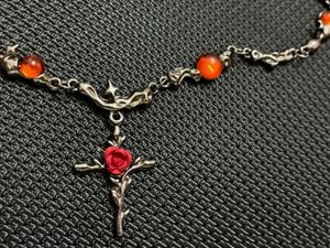 ✩ Dark Coquette Rose Cross Necklace ✩