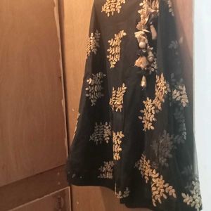Elegant Black &amp; Gold Embroidered Lehenga