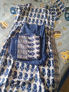 Blue and White Block Print Kurta Set