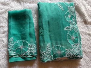 Elegant Green Embroidered Saree with work blouse