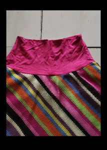 Striped A-Line Skirt with Pink Waistband