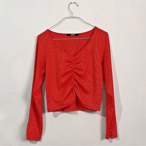 Orange Ruched Long Sleeve Top