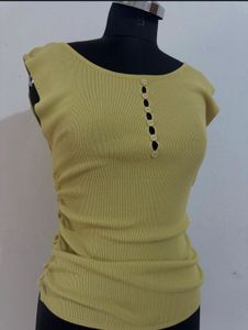 Yellow Button-Up Knit Top