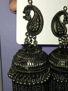 Oxidized Silver Jhumka Earrings