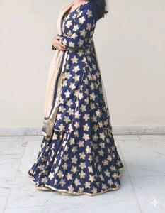 NAVY BLUE EMBROIDED KURTA-LEHNGA SET