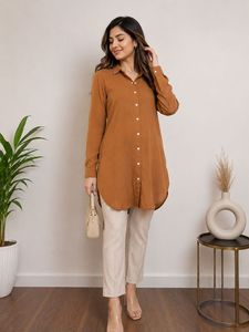 Camel Brown Long formal  Shirt Kurti