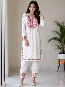 Elegant White Embroidered Kurta Set