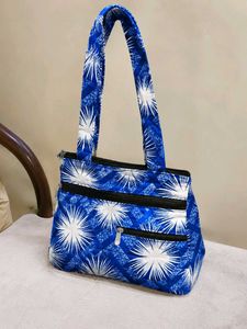 Vibrant Blue & White Print Shoulder Bag