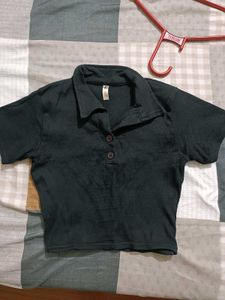 black Collared Crop Top