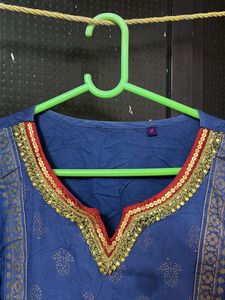 Blue Ethnic Kurta with Gold Print