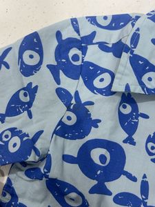 Cute Blue Fish Print Shirt
