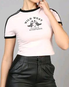 Shein Fitted Contrast Binding Typographic Crop Top