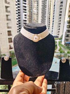 Elegant Pearl &amp; Crystal Choker Set