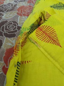Vibrant Yellow Leaf Print Kurta
