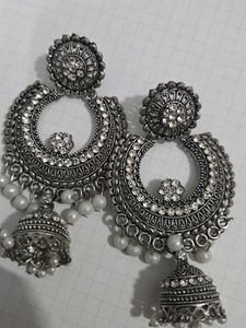 Elegant Oxidized Silver Jhumka Earrings