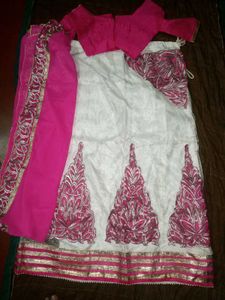 Pink & White Embellished Lehenga Choli Set