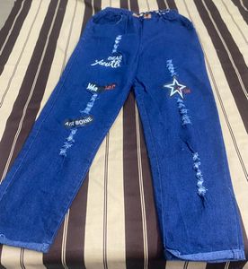Blue Distressed Jeans with Patches