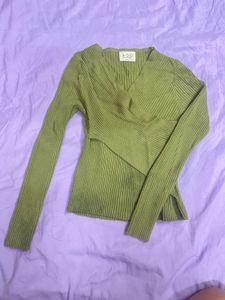 muted olive green ribbed knit full sleeve top